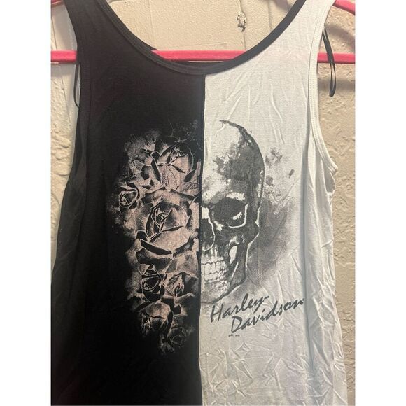 Harley Davidson 2 Tone Tank Top Woman’s Large  Skull Print - Picture 3 of 11